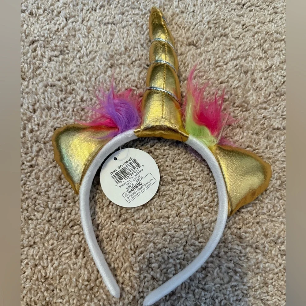 NWT Gold Unicorn Headband with Colorful Accents